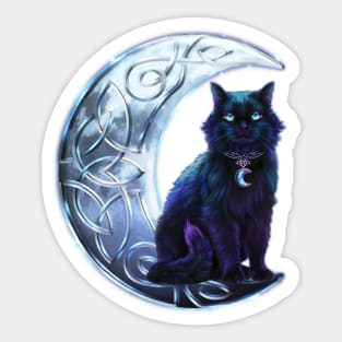 Celtic Black Cat on a Crescent Moon Sticker